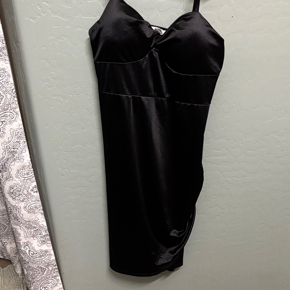 Black Satin Slip Dress - Women's Wedding Party Dress